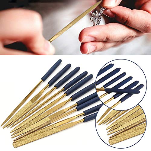 YAKAMOZ 10Pcs Titanium Diamond Needle File Set, 5x180mm Polishing Tool