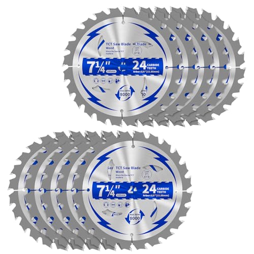 10 Pack 7-1/4 Inch 24T Circular Saw Blade for Wood 5/8" Arbor - size: 7-1/4 In 24T(10PCS)
