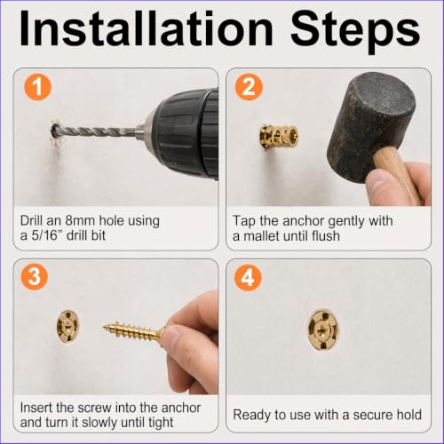 6×14mm Short Expansion Screw Set for Cabinet Hinge Repair & Stripped Thread Restoration Door Hinge, Fits 6mm Drill Holes in Tile Stone Wood 30Set