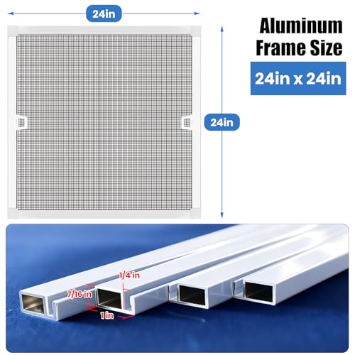 Toocust Window Screens Frame Kit 24 Square, Heavy-Duty Aluminum Window Screen, High-Visibility Durable Mesh, Easy Repair/Reinstall for Windows & Patio Doors, Multi-Size Options - size: 24*24 1pack