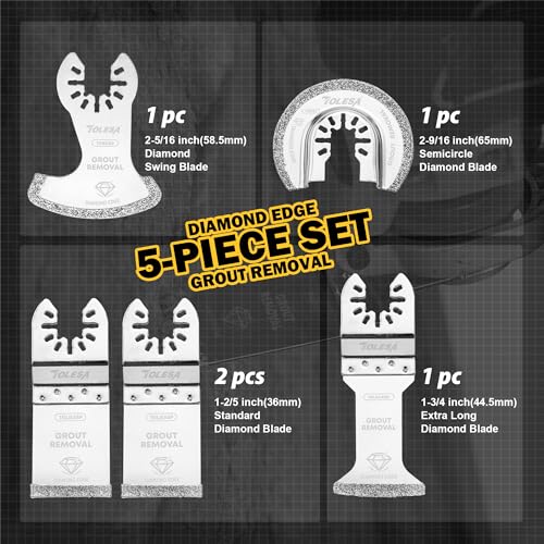 TOLESA Diamond Oscillating Saw Blades Mixed Set for Grout Removal, 5-Pack - size: 5 PCS