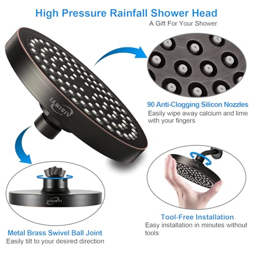 6" Rain Shower Head & 6" Shower Arm, Luxe Oil Rubbed Bronze Finish - color: Oil Rubbed Bronze, size: 6 Inch Round (1 PCS + Shower Arm)