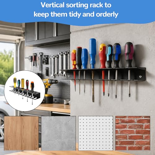 15.7" Screwdriver Holder Organizer, Wall Mounted Durable Tool Storage Rack with 23 Holes for Screw Drivers, Ideal for Garage Workshop and Home Use, Black