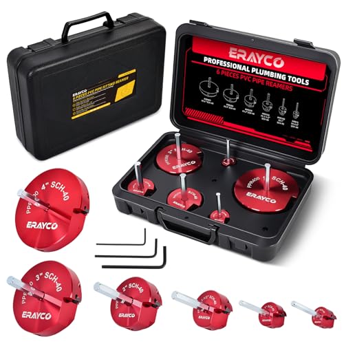 ERAYCO 6-Piece PVC Pipe Reamer Kit-Professional Aluminum Socket Saver Kit (3/4", 1", 1-1/2", 2", 3"4”) with Rotatable Carbide Inserts-Hex Shaft Fitting Saver for Schedule 40, CPVC & ABS Plumbing - size: 3/4+1+1.5+2+3+4 Inch