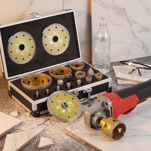 1/4''-4'' 17PCS Diamond Hole Saw Kit for Tile, 5/8"-11 Thread