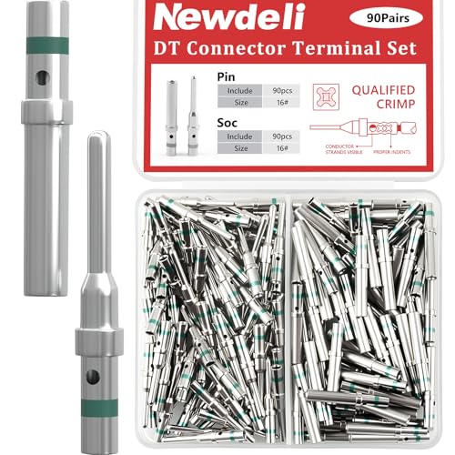 Newdeli Deutsch Pin Connector Kit 90 Pairs Deutsch Solid Pin and Socket DT Contact/Terminal, DT Connector Contact Size 16 Male Pin/Female Socket, Suit for Wire Size 14-20AWG - size: 90 Pairs - Size 16