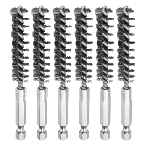 HARFINGTON 6Pcs Stainless Steel Bore Brush 11mm Dia 4" Long Cleaning Twisted Wire Brush with Handle 1/4" Hex Shank for Tubes, Ports, Bearings - size: 11mm