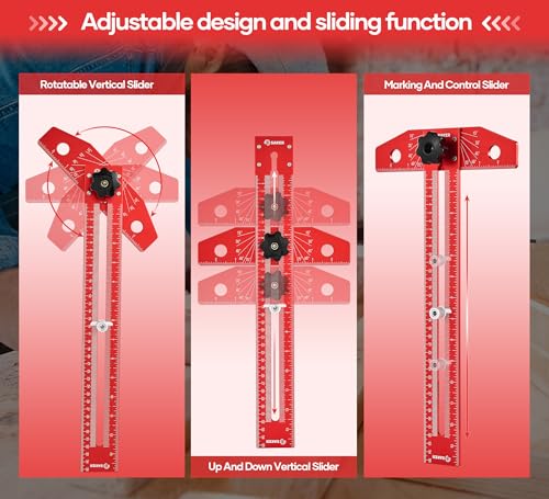 Saker Woodworking Scriber Marking Line Ruler,Aluminum Alloy T-Square - color: Red