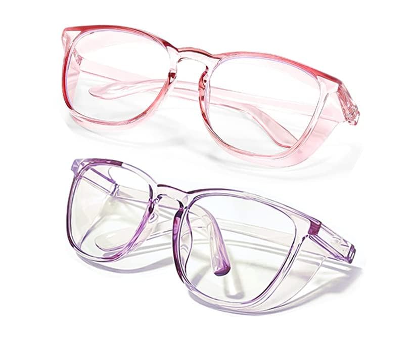 SQIMZAR Safety Glasses Goggles For Women Nurses Protective Eyewear,Anti Fog Safety Goggles - color: Clear Purple+clear Pink