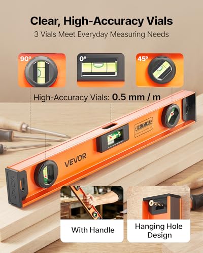 VEVOR Magnetic Level Set, 4-Piece Included 16/24/36/48 in, Aluminum Alloy I-Beam Bubble Leveler with Clear 3 Green Vials & Hanging Hole, Level Tool Ideal for Hanging Pictures, Home Improvement & DIY - size: 16/24/36/48 inch set