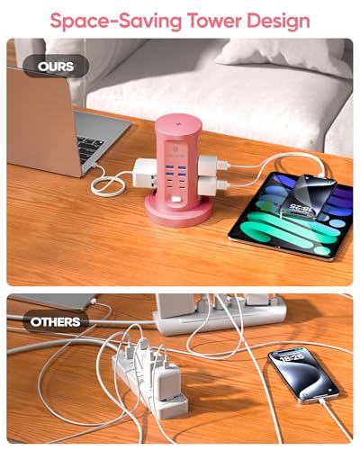 Power Strip Tower, kakyanill Charging Station 9 AC Outlets 8 USB Ports - color: Pink, size: 24W