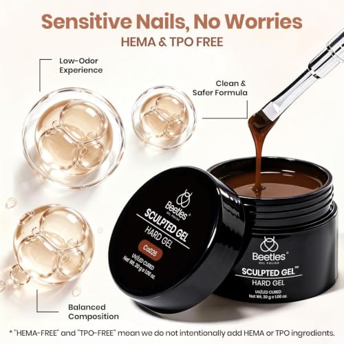 Beetles Hard Gel for Nails Ember Brown, TPO & HEMA-FREE & Flat Nail Brush - color: A - Maple Ember