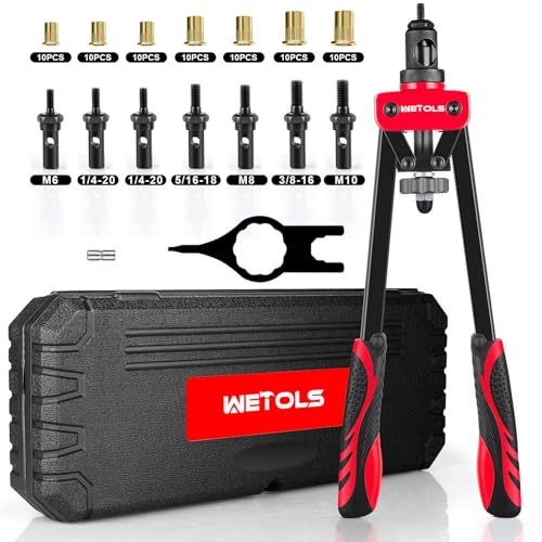 WETOLS Rivet Nut Tool Kit, 14'' Rivnut Tool with 7 Metric and SAE Mandrels - size: 14" rivet nut tool with 7 mandrels