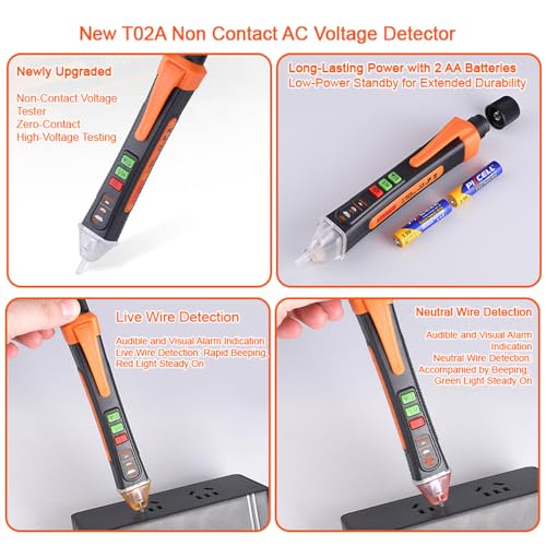 Voltage Tester, Live Wire Tester with Alarm and Flashlight, Non Contact Voltage Detector, Circuit Tester Dual Range Voltage Sniffer 12V-1000V/48V-1000V, Electrical Tester with LCD Display