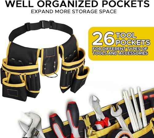 Tool Belt with 27 Pockets and 3 Magnetic Zones, Freely-Combinable Toolbelt - color: Yellow