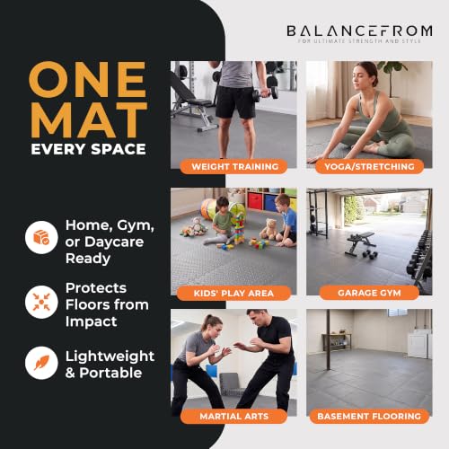 BalanceFrom Puzzle Exercise Mat 3/4-inch Thick, EVA Interlocking Foam Floor - color: Grey, style: 3/4" Thick, 96 Square Feet