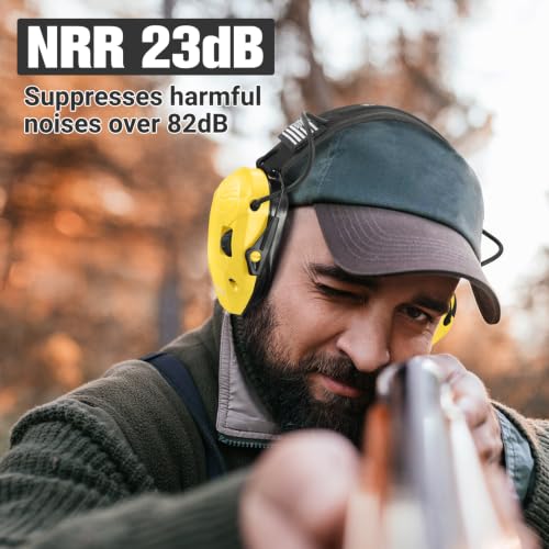 Electronic Shooting Ear Protection w/Gel Pads, 23dB NRR Active Noise Reduction & 3X Amplification Headset for Shooters - color: Yellow