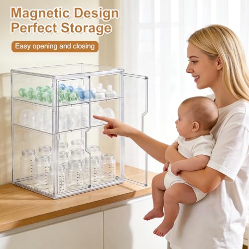 ERTIUANIO Baby Bottle Organizer for Countertop Cabinet Storage - size: X-Large, style: 3-Tier Double-Door