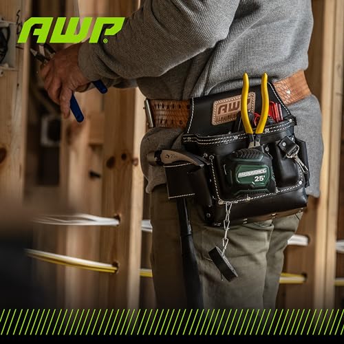 AWP Tool Pouch, Electrician Tool Pouch, Premium, Professional Multi-Pocket Organizer - size: 1 Pack, style: 7 Pocket Leather Tool Pouch