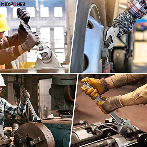 MAXPOWER 18" Adjustable Wrench, 2-1/8" Jaw Opening, Tapered Handle | Adjustable Spanner with SAE/Metric Scales, Polished Finish, and Comfort Grip – Perfect for Plumbing, Nuts, and Pipes - size: 18"
