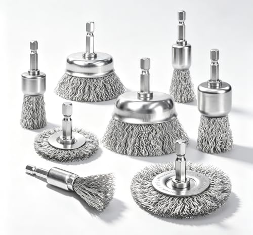 1/4 Inch Wire Brush for Drill 8 Pcs Set Steel Wheel for Rust Removal - size: 8PCS