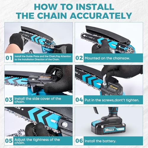 Saker Mini Chainsaw,6 Inch Electric Chainsaw Cordless with 2 Batteries Blue - color: 6 Inch Blue
