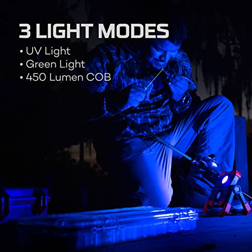 NEBO OMNI Fish Dock Light | 450 Lumens COB, 4 Light Modes, 395nm UV, Rotating Magnetic Handles, Built-In Power Bank, Water Resistant, Rechargeable Work Lamp, Includes USB-C Charging Cable - style: 450 Lumens