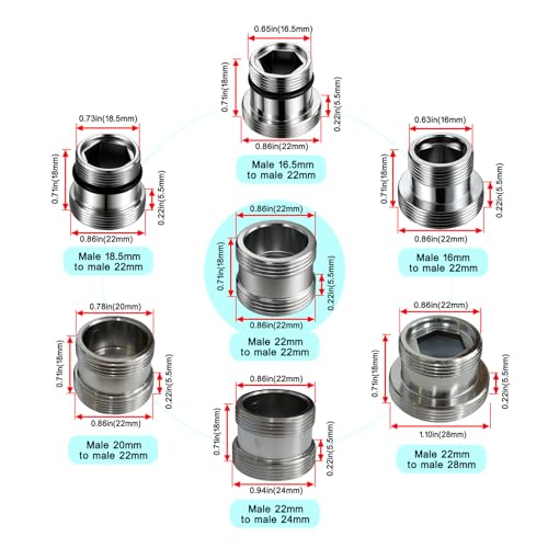 7 Pieces Male Thread Faucet Adapter Kit, Sink Faucet Aerator Adapte - color: Silver, size: MMulti-M22
