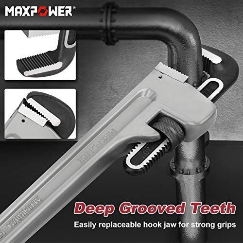 MAXPOWER 30-inch Pipe Wrench, 4.2" Jaw Opening, Aluminum Plumbing Wrench - size: 30-inch, style: Straight Pipe Wrench