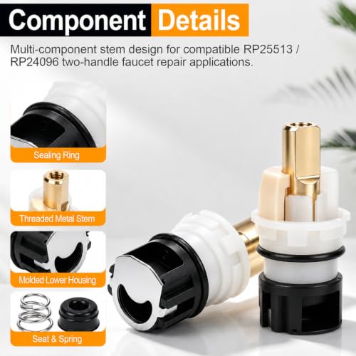 2-Pack RP25513 Faucet Stem Replacement Kit, Compatible with Delta Two-Handle Faucets Using Seats & Springs, Replaces RP24096, with RP4993 Seats & Springs and RP24097 1/4 Turn Stops