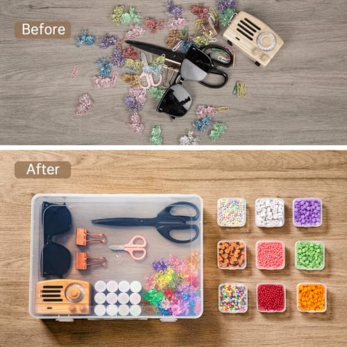 Bead Organizer Box, 60 Pack Small Clear Storage Boxes with Labels, Large Travel Craft Case with Handle, Mini Plastic Containers for Jewelry Making Diamonds DIY Pony Bracelet Screws Seeds Small Parts - size: 1 Pack 60 Pcs