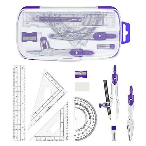 Unjoo Math Geometry Set 10 Pcs, Compass and Protractor for Students(Purple - color: Purple1