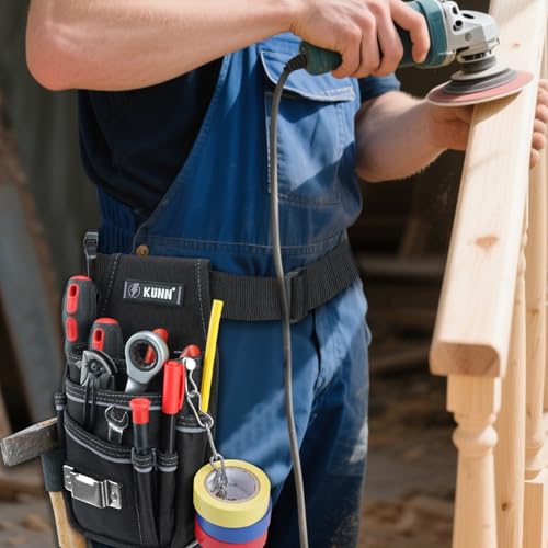 KUNN Electrician Tool Pouch with Belt Clip - 7-Pocket Lightweight Small Tool Belt Pouches for Carpenters, Technicians, HVAC - Heavy Duty Multi-Pocket Organizer for Construction, Maintenance, DIY Tools - color: Gray
