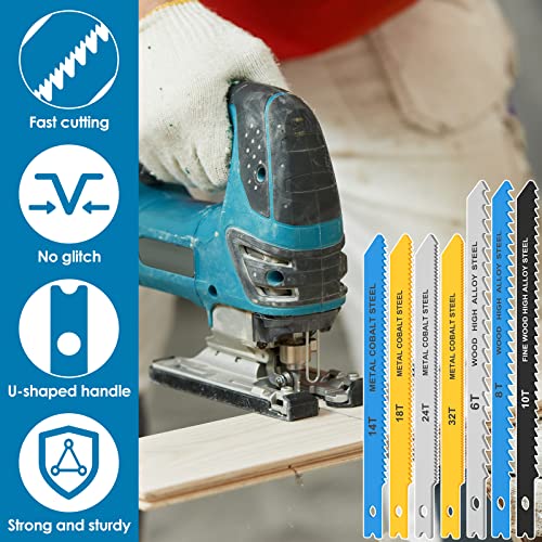 24PCS Jig Saw Blade Set, High Carbon Steel Assorted Saw Blades, U-Shank Sharp Fast Cut Down Jigsaw Blade for Wood Metal Plastic Cutting Includes 6t 8t 10t 14t 18t 24t 32t