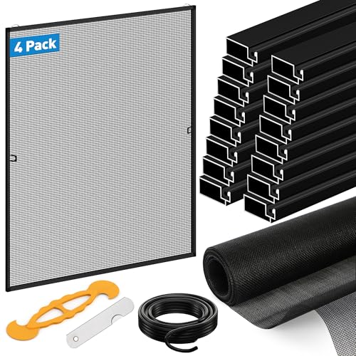 4 Pack Black Window Screen Frame Kit with Aluminum Frames Up to 46" X 46" - color: Black, size: 46 in X 46 in (4 Pack)