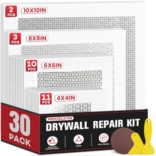Drywall Repair Kit 30 Pack, 2/4/6/8 inch Drywall Repairs Patch, Dry Wall Patch with Scraper and Sandpaper for Drywall Repair Patch Kit - size: 30