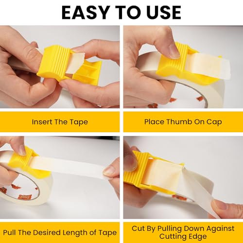 TAPEBEAR Masking Tape with Dispenser 0.7" x 60Yards Beige White - size: Dispenser/0.7" x 60Yards x 36Rolls