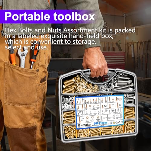 Hex Bolts and Nuts Assortment Kit 1/4-20 5/16-18 3/8-16 M4 M5 M6 M8 - color: Silver - M4 M5 M6 M8 1/4-20 5/16-18 3/8-16