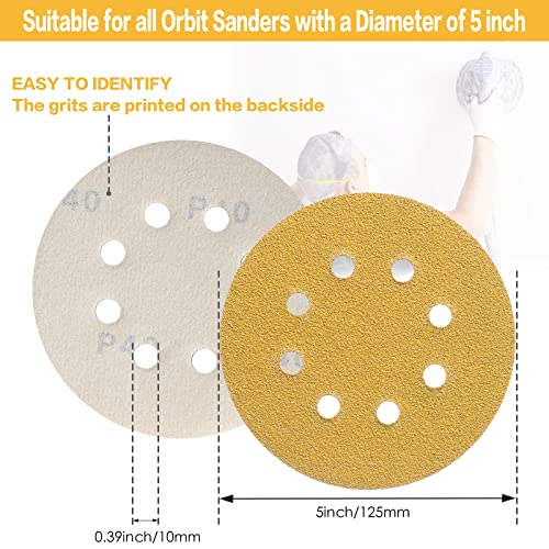 100PCS 5 Inch Sanding Discs 100 Grit Random Orbit Sander Sandpaper | Premium Gold Orbital Sander Pads，Hook and Loop Sand Paper Sander discs,Sanding Pads for Metal,Car,Wood - style: Advanced Aluminum Oxide
