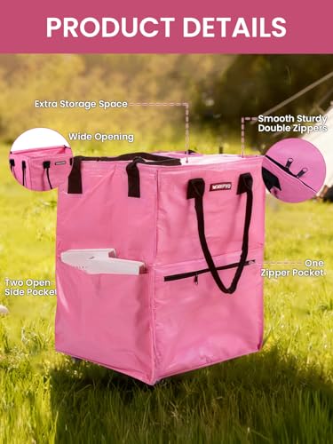 WORKPRO Large Rolling Grocery Bag, 36-Gallon Rolling Tote with 5 Wheels - color: Pink, size: Large