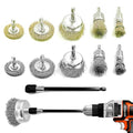 Daily Treasures 10 Pack Wire Wheel Cup Brush Set for Drill Abrasive with 1/4" Hex Shank,Extension Rod for Safty,Brass Coated Crimped Drill Sanding Attachment，Metal Brush for Drill Rust Removal