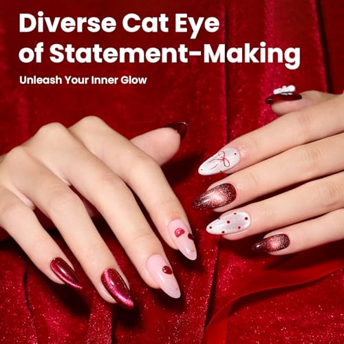 Beetles Red Cat Eye Gel Nail Polish Set, 6 Colors Glitter Red Gel Polish - color: A - Cat Eye | Sultry Burgundy
