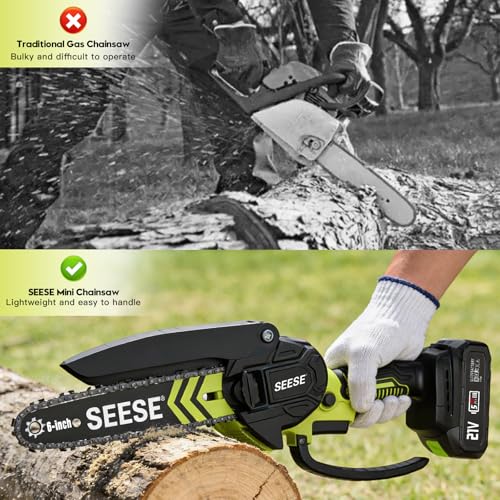 6-inch Mini Chainsaw Cordless: Pure Copper Brushless Motor, High Efficiency, Low Noise, Up to 80-Min Runtime for Trimming, Shrub Pruning and Wood Cutting, Best Gifts for Father, Dad, Husband, Men
