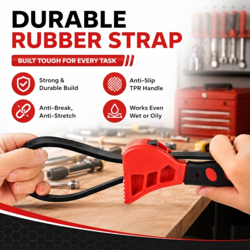 Adjustable Rubber Strap Wrench Set, 2-Pack Belt Wrench with 6 inch & 8 inch Handles for Oil Filters, Water Filters, Plumbing, Jar Lids, Sink Pipes, Faucets & PVC Unions