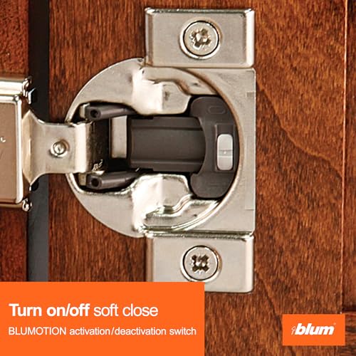 Blum Compact BLUMOTION Hinge (4 Kits), 1/2" Overlay, 105° Opening Angle, Steel, Integrated Soft-Close Hinges for Face Frame Cabinets - size: 4 KITS, style: With Screws