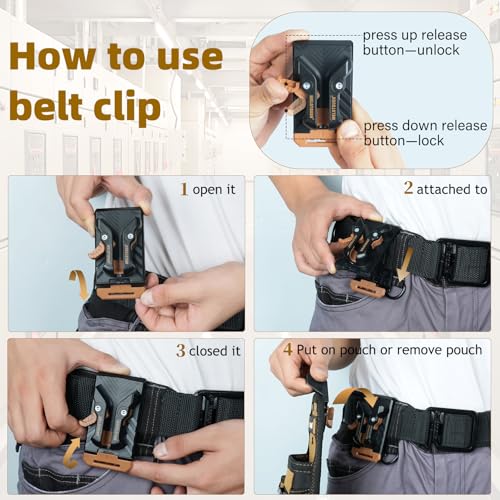 MELOTOUGH Small Tool Pouch with Quick Release Belt Clip,Clip On Tool Belt Pouch with Electrician Tapemeasure Clip, Mini Work Organizer Tool Holster and Knife Tool Holder Pouch - color: Khaki Small Tool Pouch