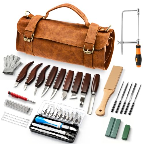 SakerNeo 35PCS Wood Carving Kit Whittling tools Set - color: Brown 35pcs