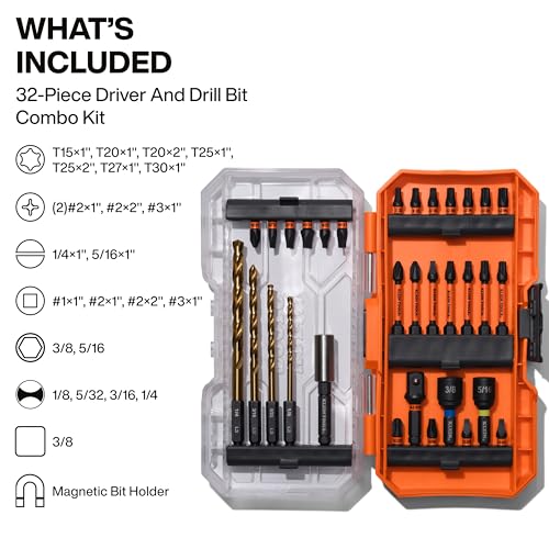 Klein Tools 33811 Drill and Driver Bit Set 32-Piece, Impact Driver Set, Titanium Coated Drill Bits, Precision Machined, MODbox Compatible Storage Case, Professional Tool Kit - size: 32-Piece Combo Set