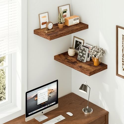 Vivelove 12 Inch Deep Floating Shelves, 24 x 12 Inch, Rustic Brown, 2 - color: Rustic Brown, size: 23.6”wx12”dx1.5”h