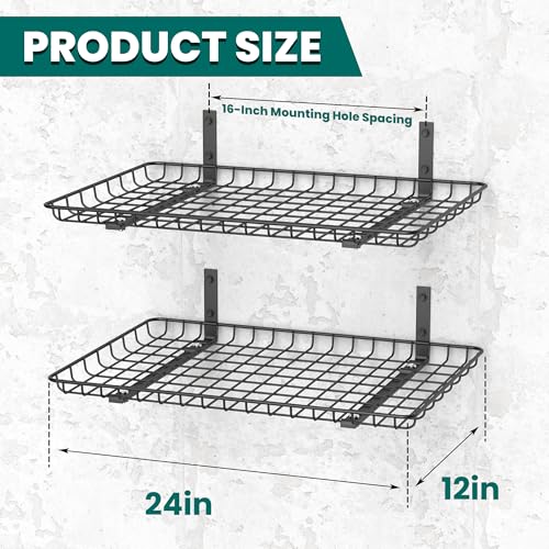 EVERHANGER Garage Wall Shelves 12x24 Inch, Wall Mounted Storage Shelf - color: Black